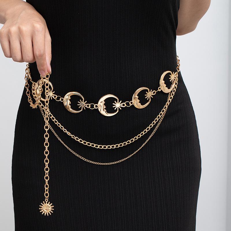 Atmospheric metal waist chain, women's adjustable dress waist, multi-layer premium chain belt.