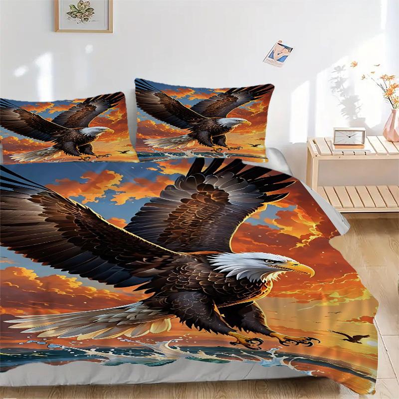 

3pcs Eagle, Ocean Sunset Duvet Cover Set -Includes 1 Duvet Cover and 2 Pillowcases, No Quilt Core, All-Season Home Decor yy251111115 135x200cm