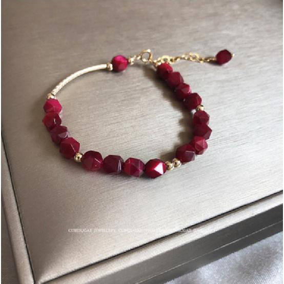 

Jewelry Bright rose red glossy geometric faceted tiger eye stone bracelet birthday gift Single-strand bracelet