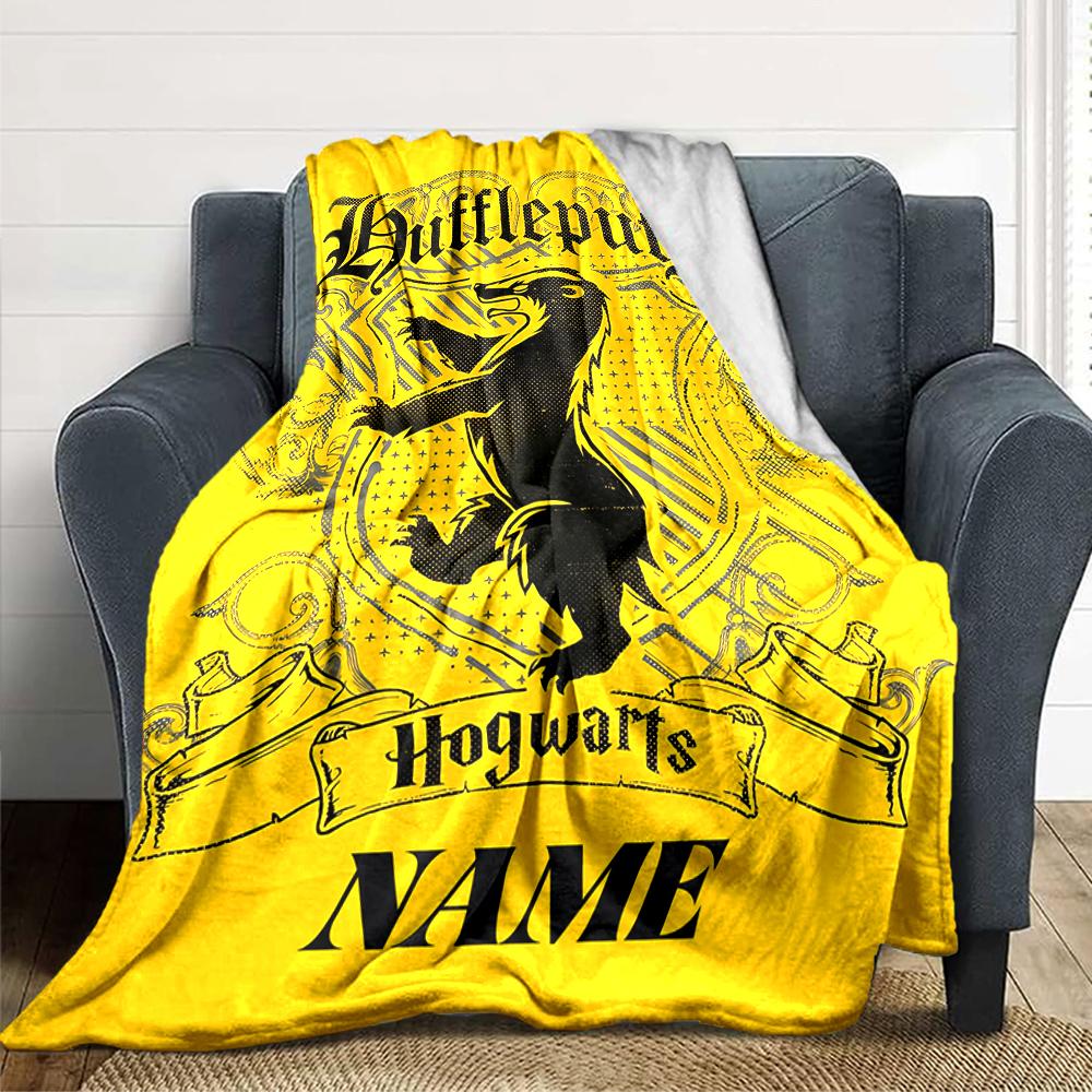 Custom Name Hufflepuff Pride Crest blanket for Couch & Bed, Plush Cozy Fuzzy Blanket Super Soft & Warm Blankets for Fall and Winter. 090875