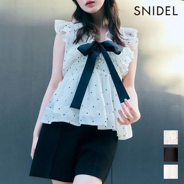 SNIDEL Tops 26 Spring/Summer Sheer Peplum Ribbon Blouse Reserved in Early July Sleeveless Dot Pattern V-Neck swfb262087