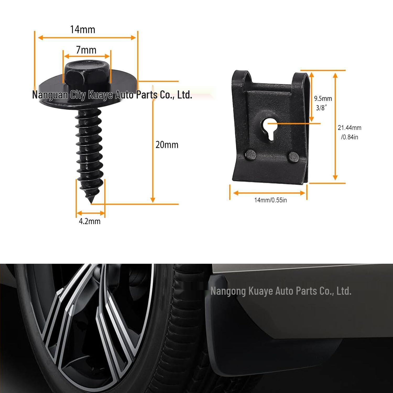Универсальные крепежи для кузова автомобиля: Болты M6 и U-образные гайки-клипсы для подкрылка бампера и крыла
