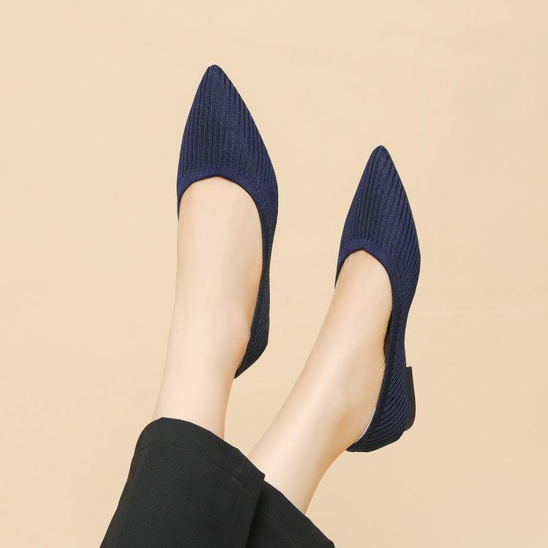 

Новая вязаная дышащая женская обувь универсальная модная остроносая обувь на плоской подошве на одном педале обувь для мамы 40 синий