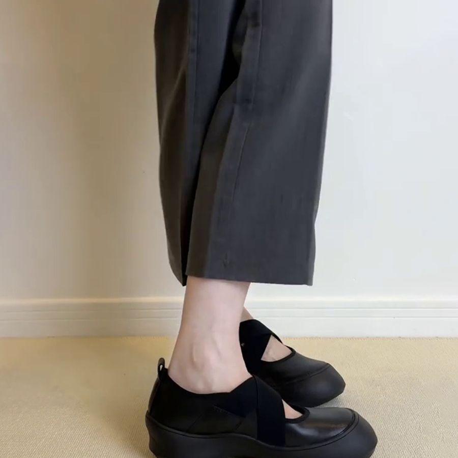 2025 new platform sports cross belt Mary Jane small leather shoes round head ballet shoes women's shallow mouth retro single shoes