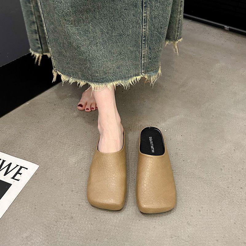 One foot square head half slippers women's spring and summer new outer wear light mouth comfortable versatile heelless lazy slippers