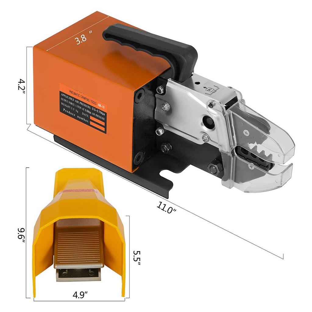 Pneumatic Crimping Tool Am-10, Air Powered Wire Terminal Crimping Machine Crimping Up To 16mm2, Pneumatic Crimper Plier Machine with 10 Sets Of Dies