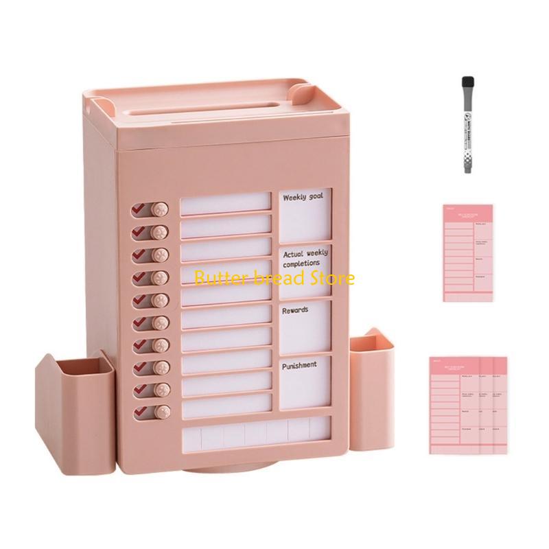 W89C Multifunctional Pen Holder with Chores Chart Checklist Task Board, Rotating Obliqued Pen Holder Office Desk Organisers