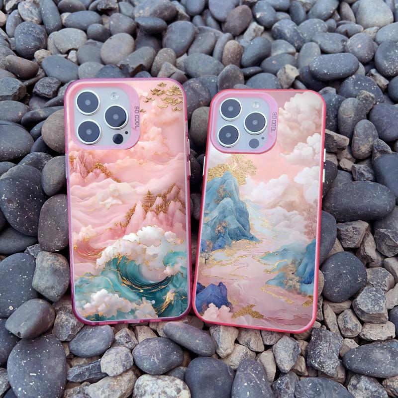 Durchscheinendes Rosa Wolkenmeer Laser Handyhülle Für iPhone 11 12 15 Pro Max 13 Mini 16 14 13 Pro Max Plus Stoßfeste Rückseite Fundas