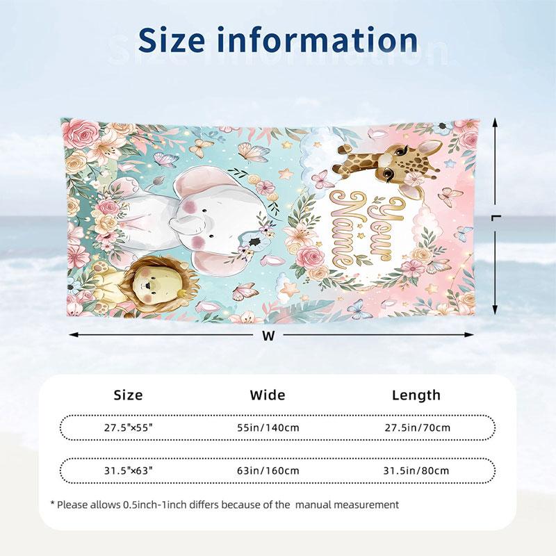 Elephant Theme Beach Towel Personalized Custom Name & Text Soft Quick Dry Beach Towel for Swimming Travel