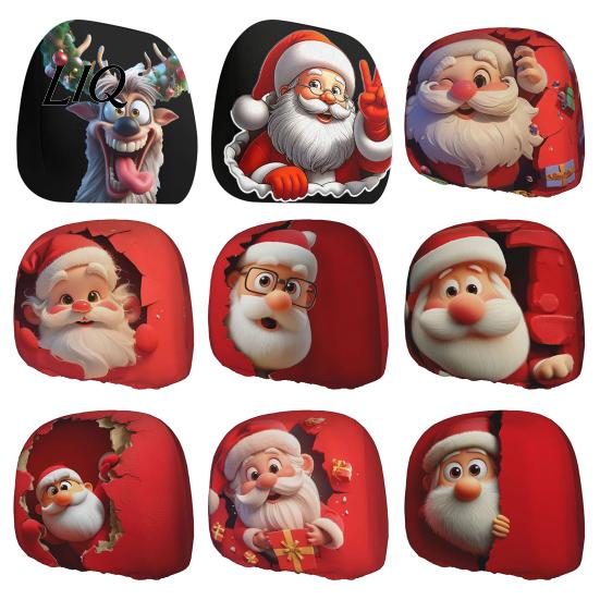 Festive Car Accessories for Christmas Headrest Cover, Elastic Stretch Santa Deer Print Auto Claus Seat Protectors Protector, Universal Fit Holiday