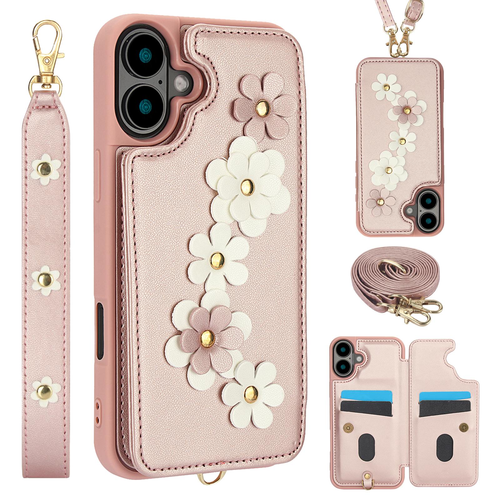 

SY-001 Для iPhone 16 Чохол З кишенями для карток Шкіряне покриття TPU Квітковий чохол для телефону C