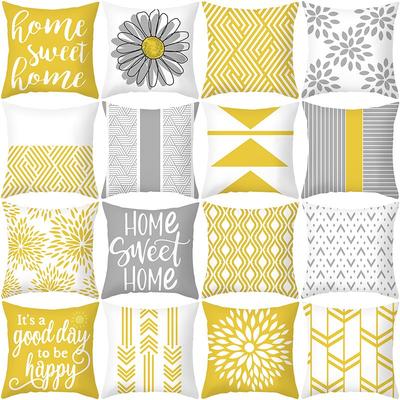 Spring Yellow Cushion Cover Daisy Flower Geometric Throw Pillow Case Home Sweet Home Decor For Couch Sofa Living Room Office