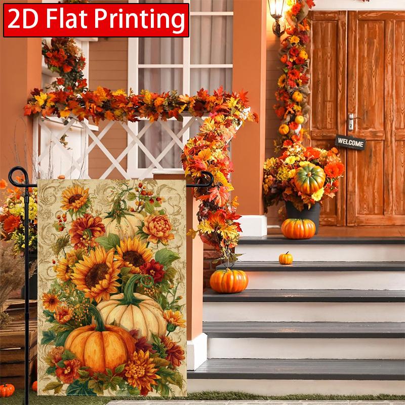 2D Flat - 2D Flat Thanksgiving Maple Leaf Pumpkin Sunflower Welcome Garden Flag - 4-28 X 40 Inch Outdoor Garden Flag, Double-Sided Home Decoration Cou