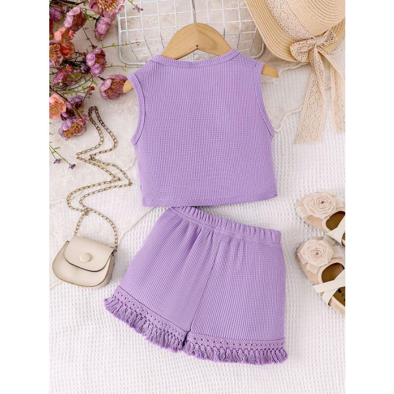 4-7J Kinderbekleidung Kinder Baby Hosenanzug Mädchen Sportshorts Anzug Freizeit Zweiteiler Ärmellos + Shorts Anzug