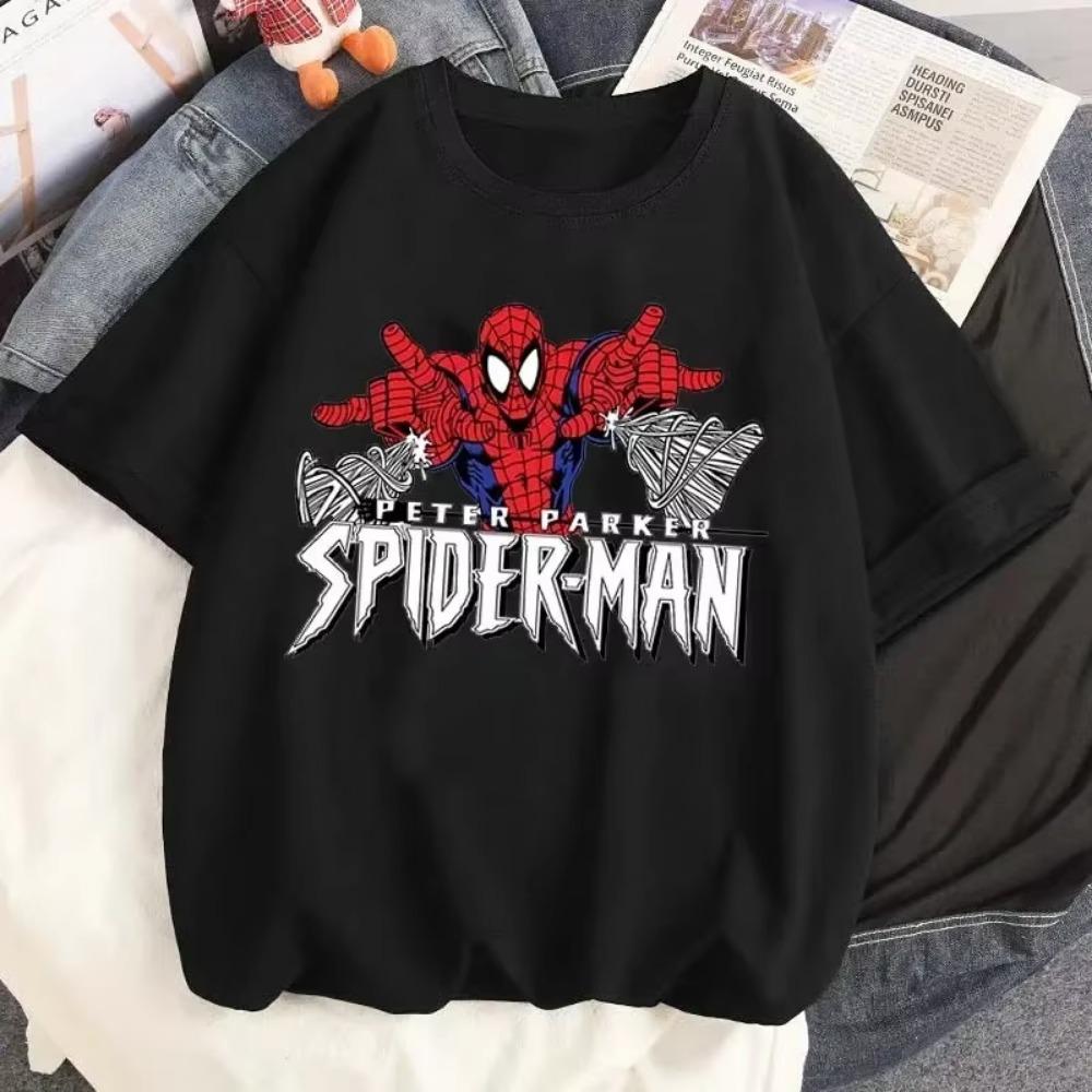 Summer Cartoon Printed T-shirt Spider-Man Pattern T-shirt Women's Casual Round Neck T-shirt Harajuku Streetwear Tops