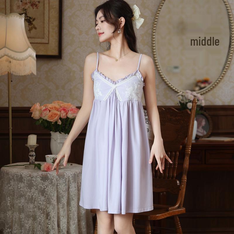 

Кружевной ночной халат-майка в придворном стиле с чашками - Сексуальное хлопковое длинное платье для сна для женщин Small