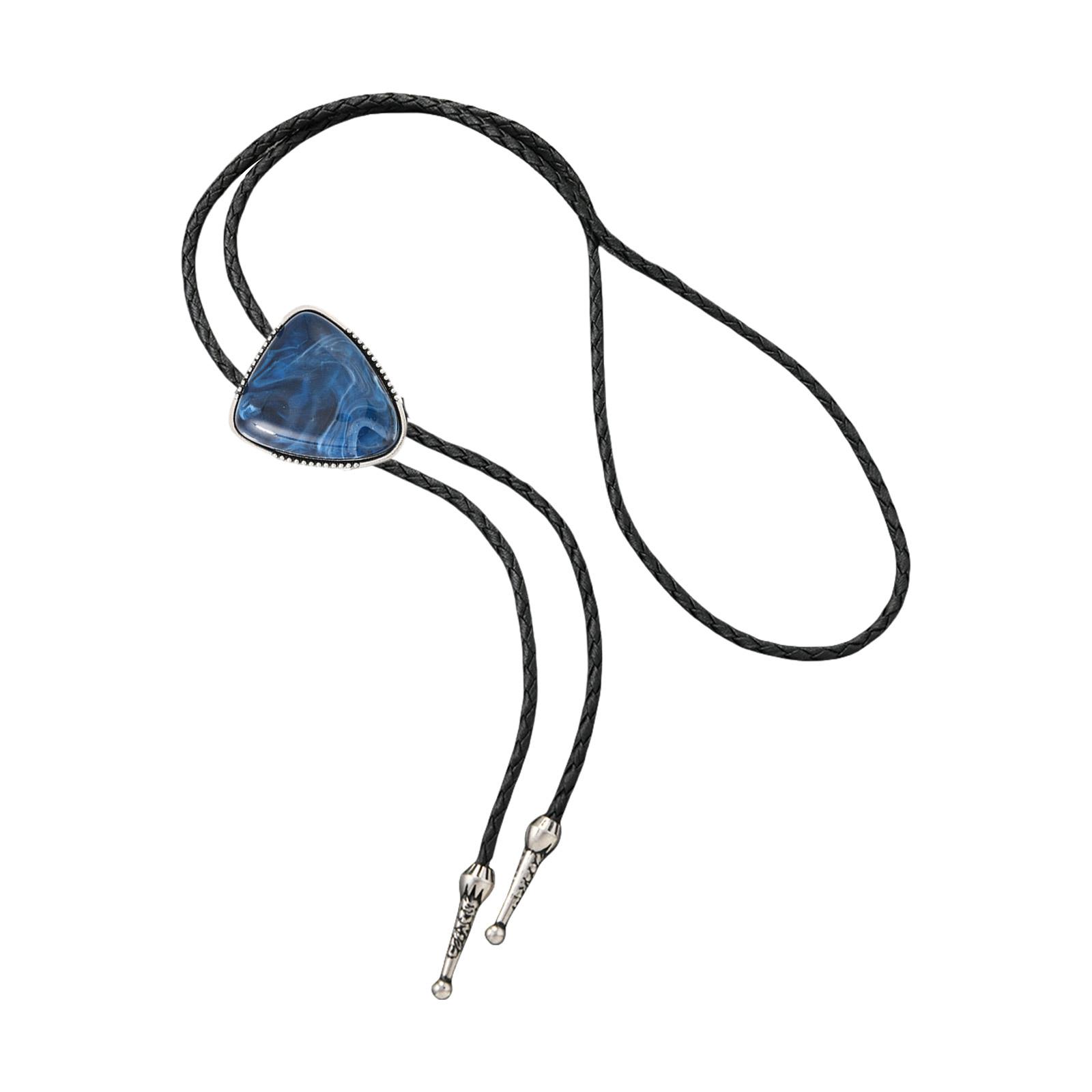 

Винтажный треугольный каменный галстук-боло, аксессуар для ковбойского костюма для мужчин и женщин, ожерелье из искусственной кожи в стиле вестерн темно-синий