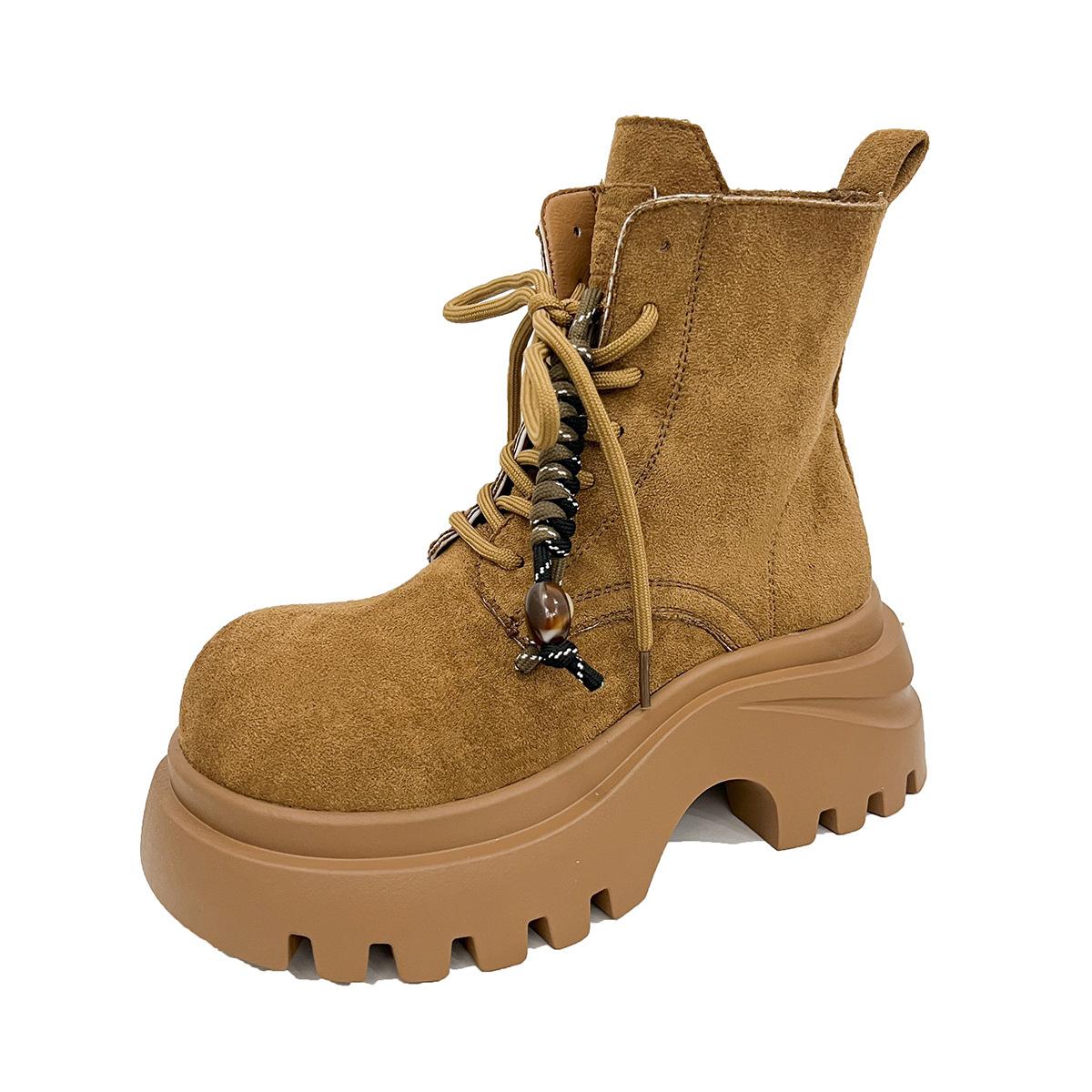 

British style retro platform Martin boots women s 2025 new small man taller and thinner fringed locomotive rhubarb boots 35 верблюд