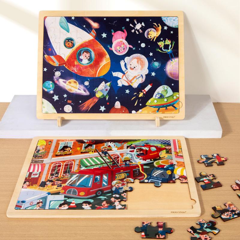 Holzpuzzles für 4-6 Jahre, Kinder-Frühbildungs-Holz-Set mit lustigen Puzzles, Waldtiere Bauernhof Verkehr Bildungs-Gehirnspielzeug, Puzzlebretter Spielzeug