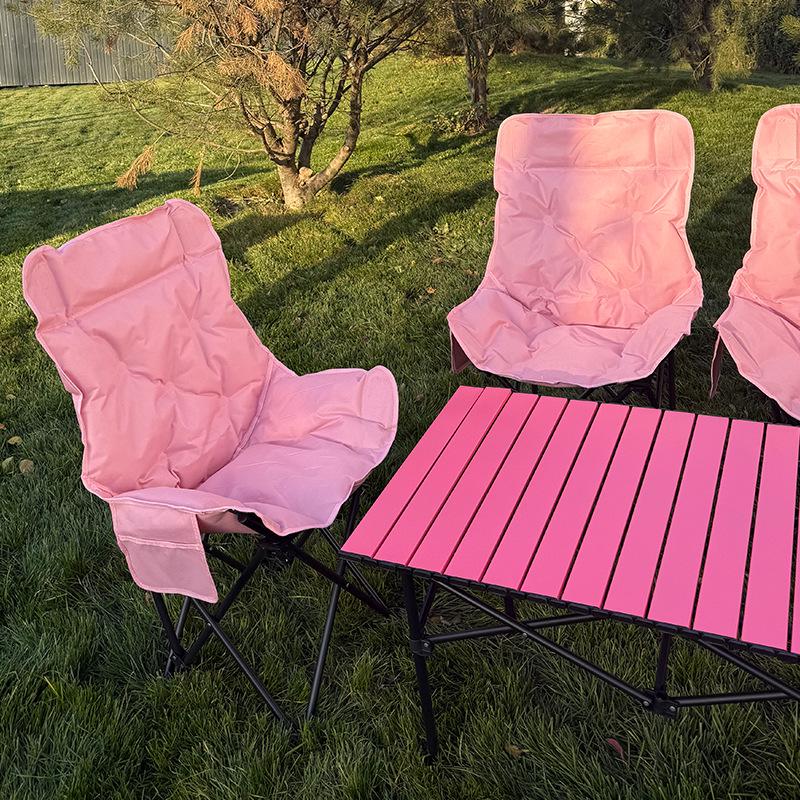 Pink Moon High-Back Folding Chair with Cotton Padding for Winter Camping