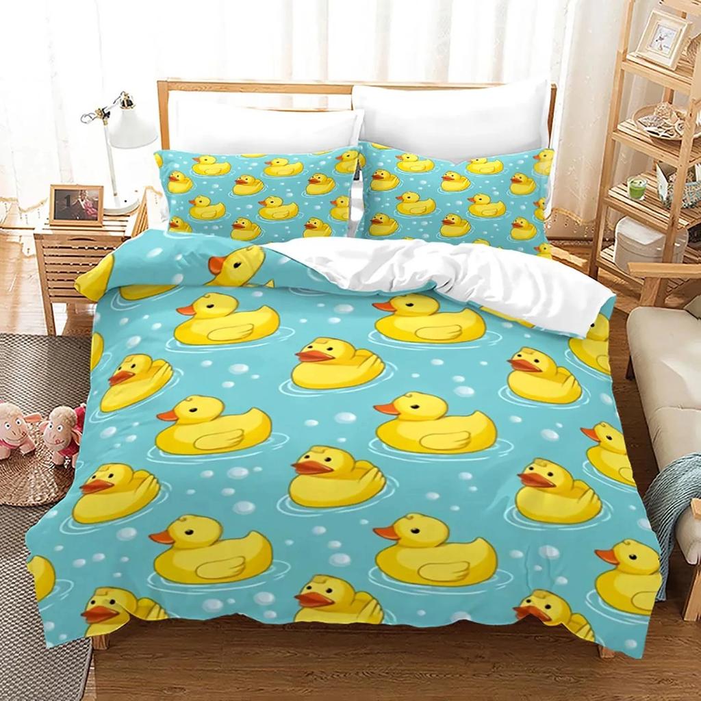 Set Biancheria da Letto Anatra Gialla Stampa 3D Ragazzi Ragazze Singolo Matrimoniale King Size Copripiumino Federa Letto ragazzi Adulto Tessile per la Casa