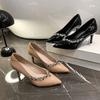 Rhinestone high heels women's 2025 new commuter pointed patent leather shallow mouth Korean version single shoe temperament 3cm stiletto leather shoes
