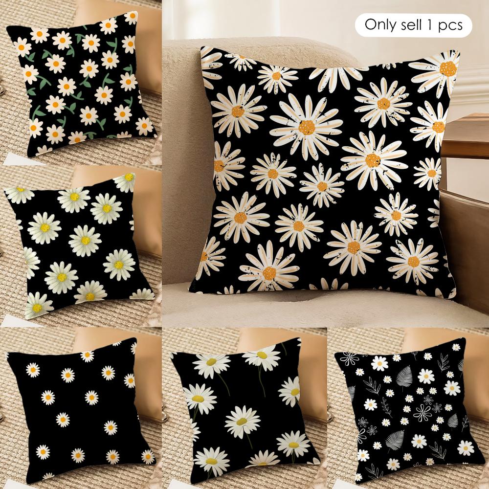Black Daisy Cushion Cover Soft Plush Fabric DoubleSided Printed Cushion Covers for All Seasons Modern Home Decor