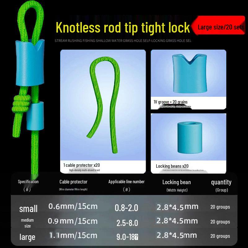 Billion Battle Knotless Fishing Rod Tip Self-Locking Buckle with PE Reinforced Line Protector and Locking Bead.