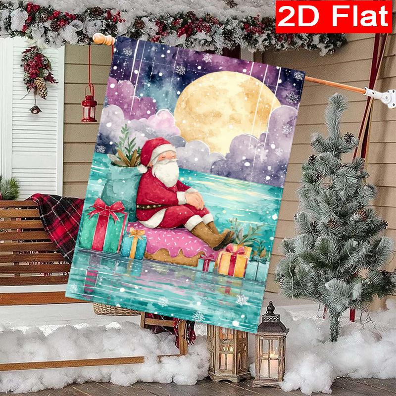 2D Flat, 2D Flat Christmas Donuts_ Swimming Rings_ Casual Santa Claus_ Garden Flag_4-28x40 Inch Outdoor Garden Flag Double-sided Home Decoration Court