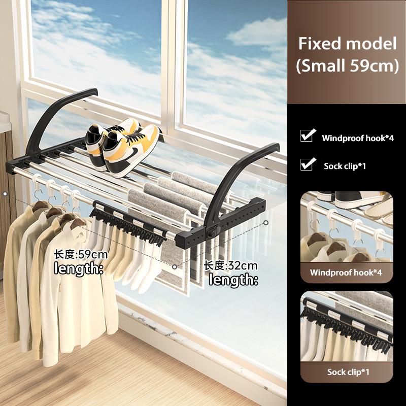 Multifunctional Extendable Clothes Drying Hanger Window Hanging Organizer Storage Rack Balcony For Airing  Towel Clothes Shoe