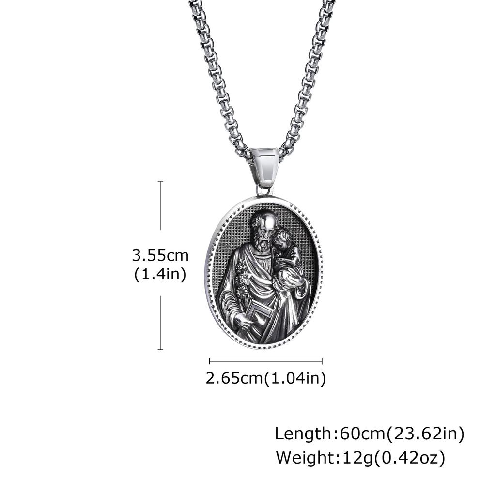 Vnox Stainless Steel Necklaces For Men Women Saint Christopher Elliptical Tag Black Pendant Classic Faith Jewelry Gifts