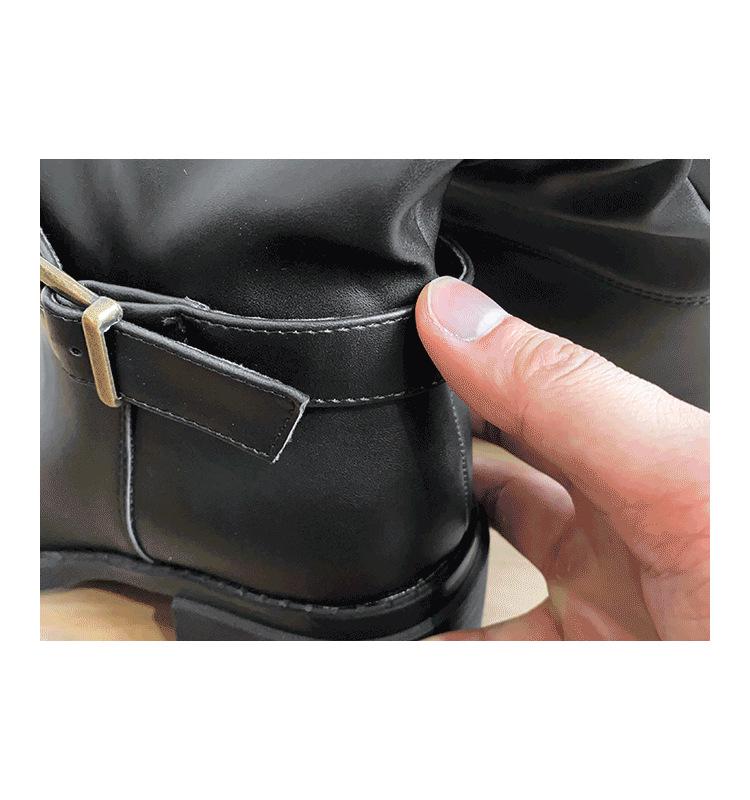 Women's Cowhide Retro Thick-Soled Over-the-Knee Western Boots with Two-Way Belt Buckle and Stacked Heels