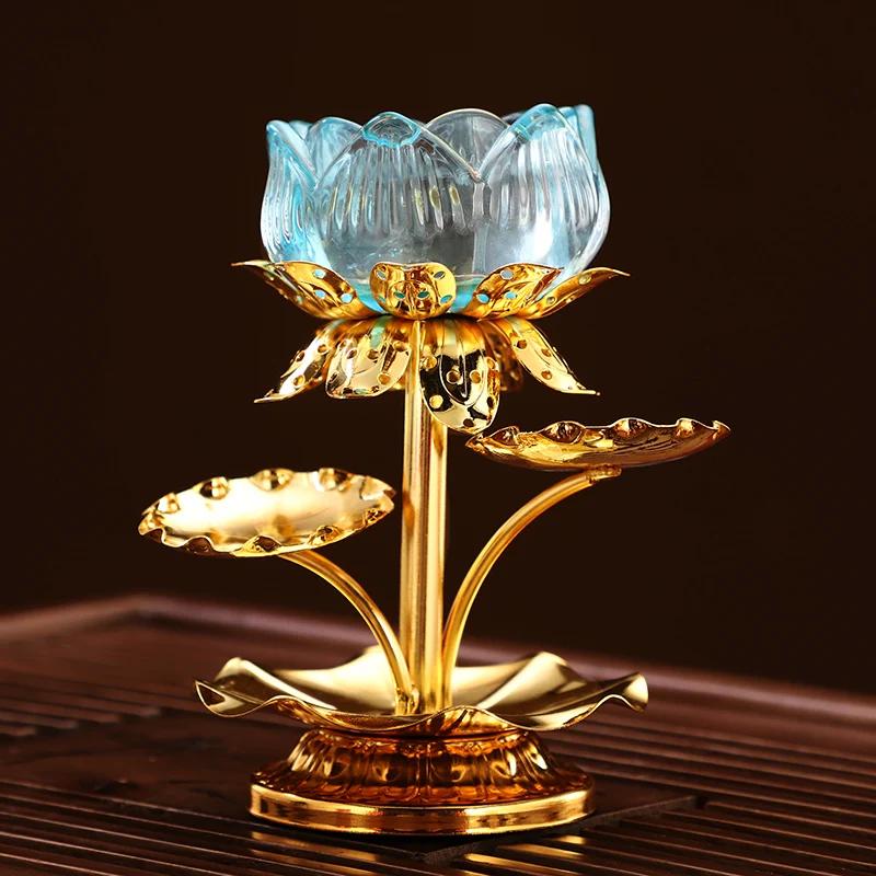 1pc Water Glazed Lotus Flower Metal Candlestick Household Sacrificial Supplies Buddhist Temple Supplies Pray for Auspiciousness
