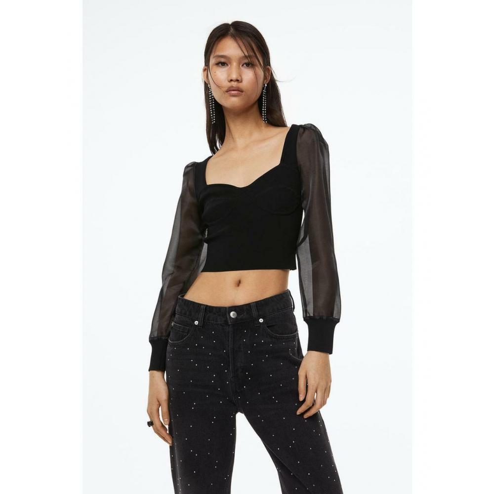 

H&M Puff Sleeve Top Black 1145931001