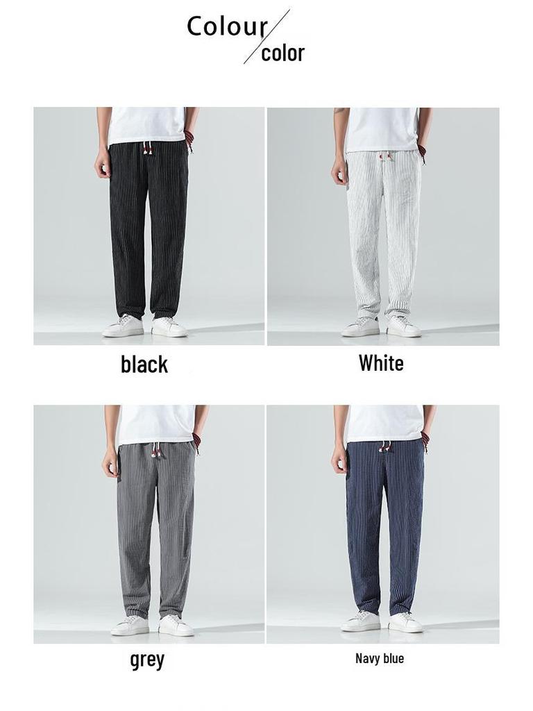 2023 Herrrandiga Harembyxor i Bomull-Linne - Kinesisk/Japansk Stil, Lös Passform, Trendiga, Stora Storlekar Bloomers.