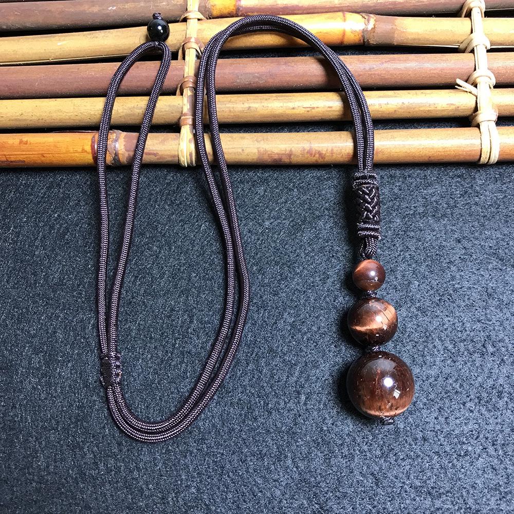 16MM Tiger Eye & Obsidian Crystal Pendant Necklace - Unisex Agate Ornament