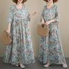 DIMANAF New 2026 Summer Beach Women Plus Size Lady Long Dress Loose Casual Oversize Maxi Floral Print Cotton