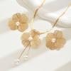 Copper Petal Earrings Necklace Suit Pearl Pendant Women Jewelry Suit Sweet Flower Jewelry Set  Gift