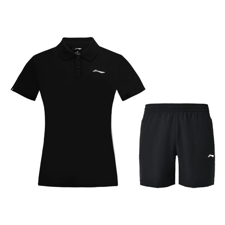 

Li-Ning Solid Color Simple Polo Collar Short Sleeve Quick Dry Cool Versatile Sports Shorts Set Women sets APLR126-6+AKSUA22-1 2XL