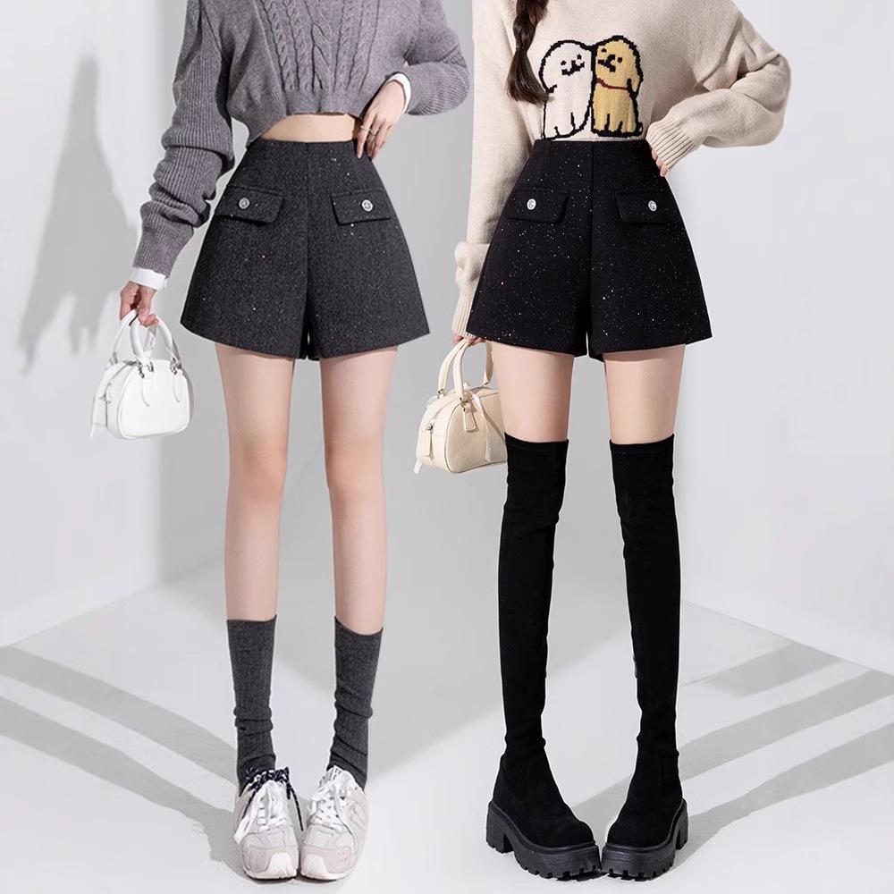 

2024 Winter High Waist Woolen Glitter Sequin A-Line Shorts 4XL сірий колір