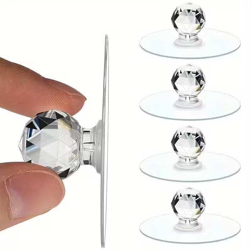 8pcs Transparent Crystal Door Knobs, Self-Adhesive Drawer Handles with Hooks for Cabinet Furniture