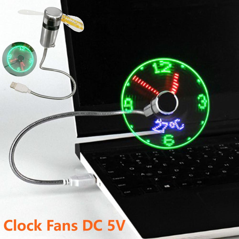 Clock Fans DC 5V Metal Mini Fan Real Time Display LED Clock Fan Portable USB Gadgets Hand Flexible Gooseneck Small Glowing Clock