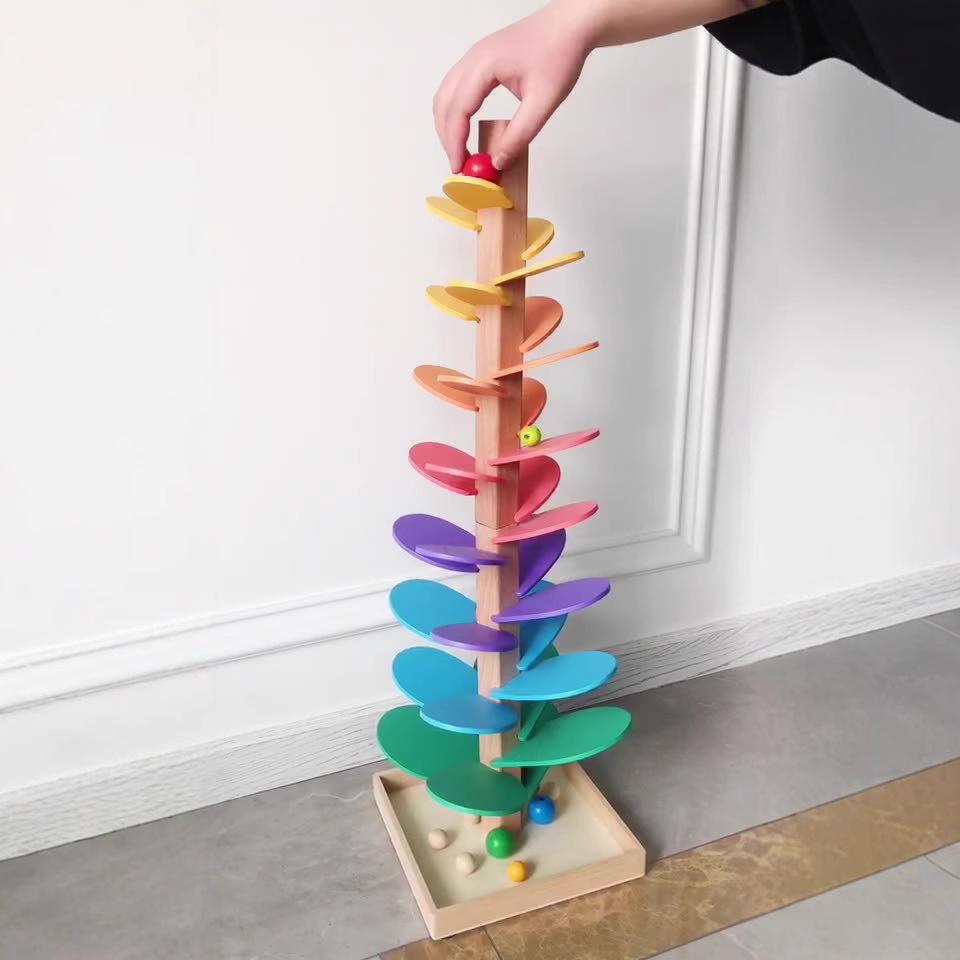 Tree Rainbow Petals Building Block Wisdom Tree Ball Track Wooden Children Educational Singing Tree Toy