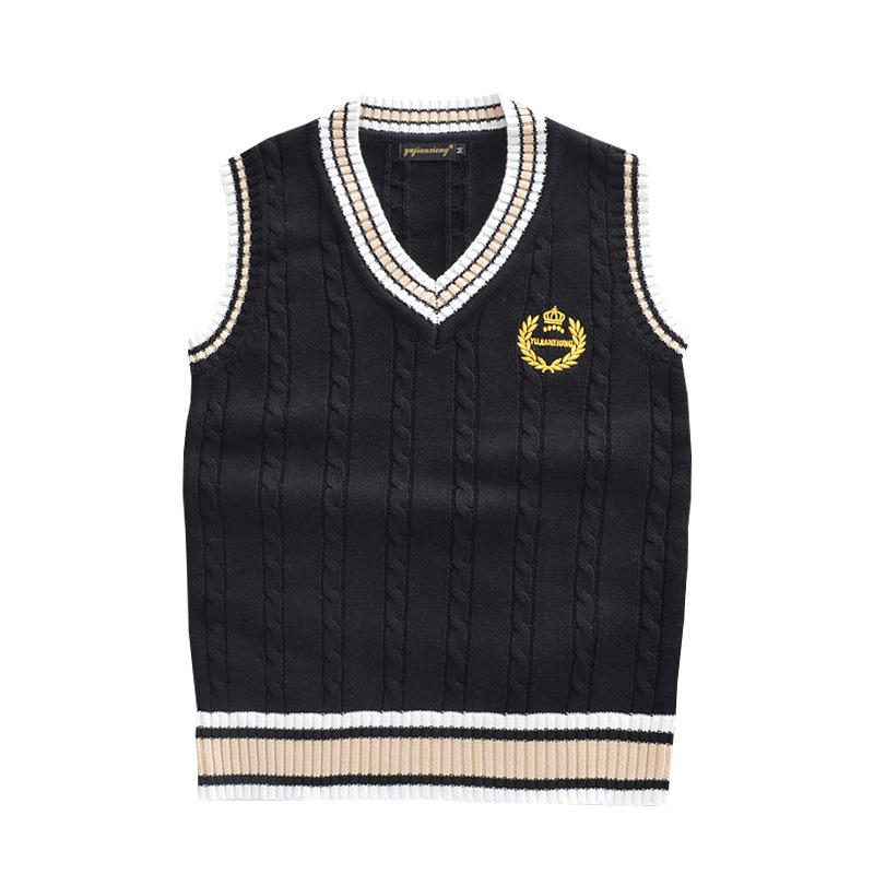 British Style Embroidered Crown V-Neck School Sweater Vest