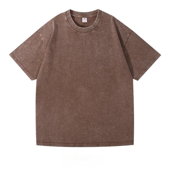T-shirts décontractés rétro à col rond pour hommes et femmes, lavés et vieillis, manches courtes d'été polyvalentes, longueur aux épaules