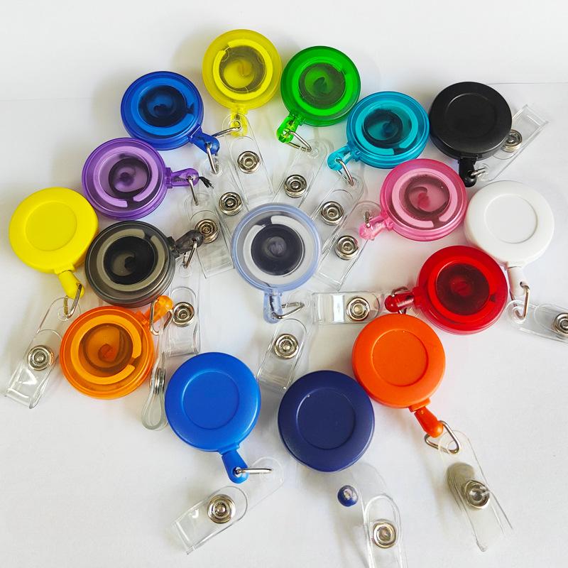 1pc Solid Colored Frosted Retractable Easy-to-pull Buckle ID Key Name Card Holder Badge Reel Key Ring Chain Clips for Students