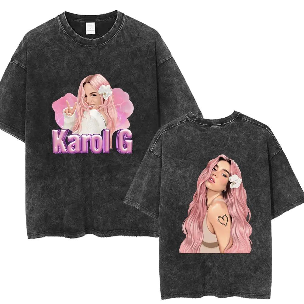 Hot Karol G Bichota Music Album Washed T Shirt Hip Hop Fashion Men Women Cotton Men Women Clothing Classi high quality soft tees