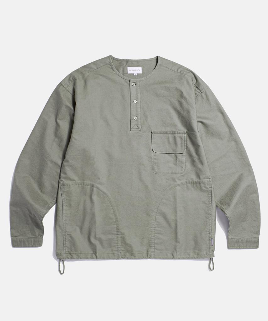 ESPIONAGE Cotton Oxford Henley Shirt Gray