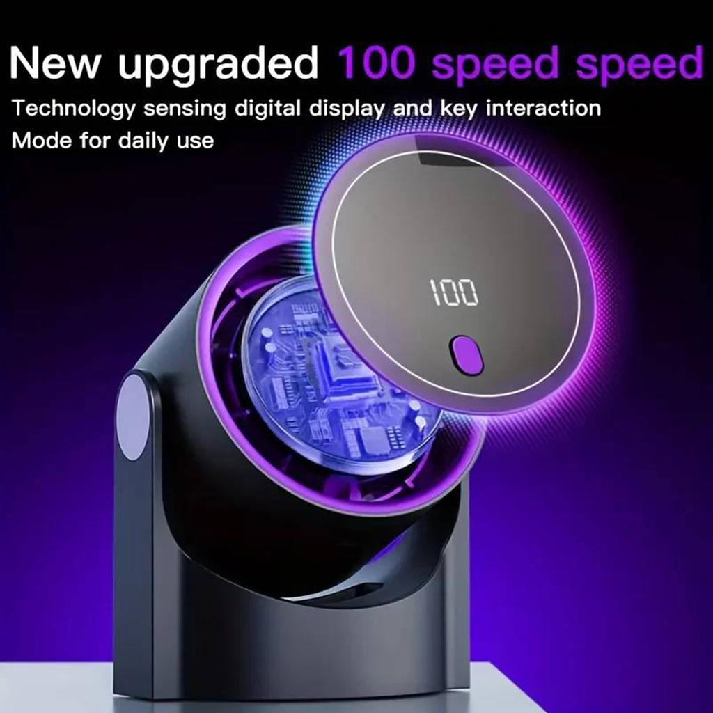 Small Desk Fan 100 Speeds Digital Display Turbo Table Fan with Rechargeable Battery Wall-Mouted Design for Bedroom Office Travel