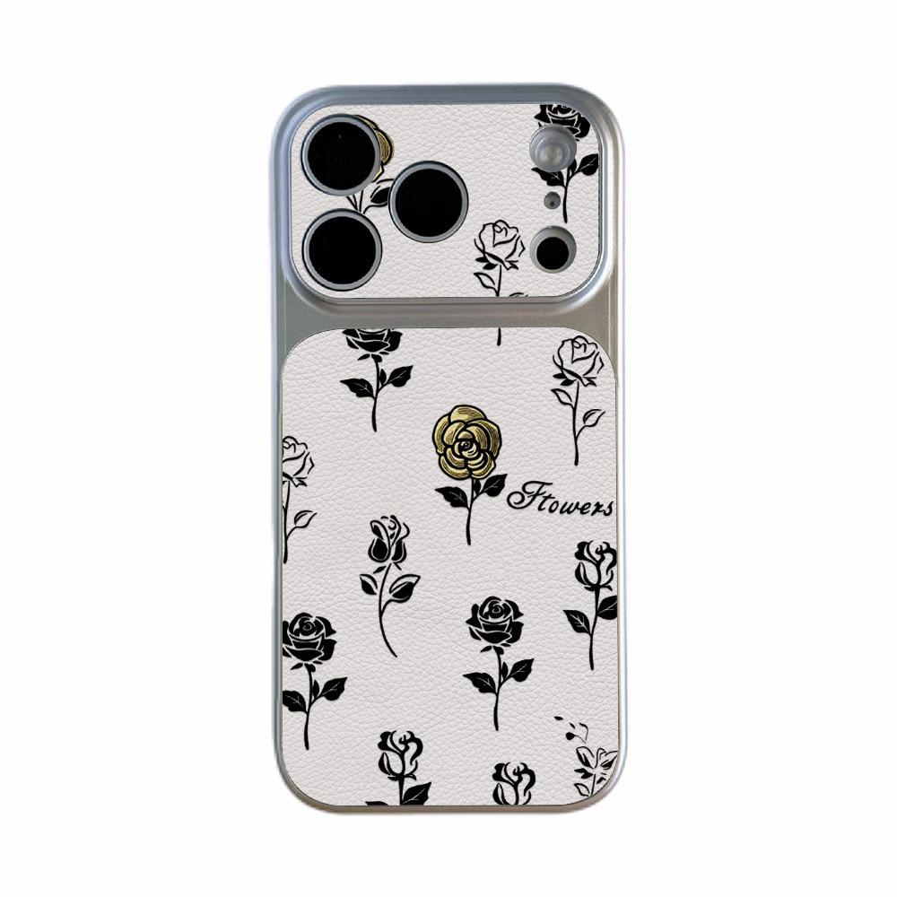 Electroplated Lambskin Creative Black Rose for Apple 17 Mobile Phone Case iPhone15promax All-inclusive 16Pro